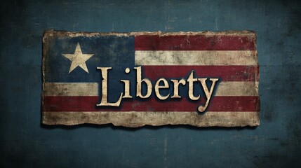 Obraz premium Liberty Flag Blue Background - Patriotism, freedom, independence, history, Americana. A weathered flag symbolizes the enduring spirit of liberty.