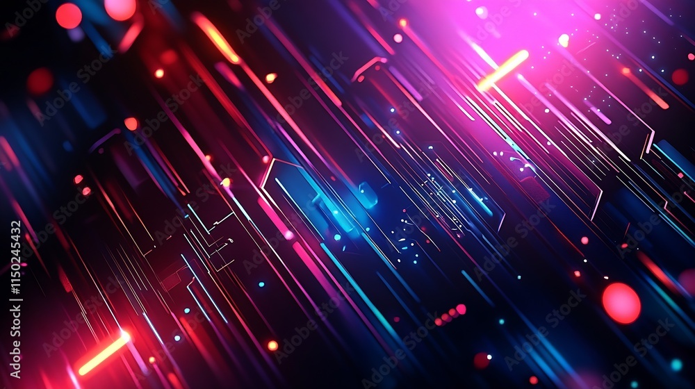 Poster Futuristic Abstract Cybernetic Background with Vibrant Neon Lines and Digital Patterns : Generative AI