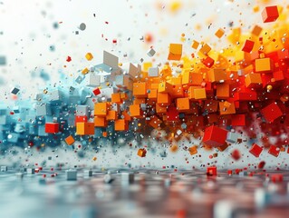 Obraz premium Abstract 8K Orange Blue Cube Burst Random Geometric Shapes Modern 3D Design
