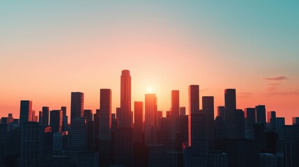 Fototapeta premium futuristic city skyline at sunset, showcasing tall buildings and vibrant colors. scene captures essence of urban life and renewable energy