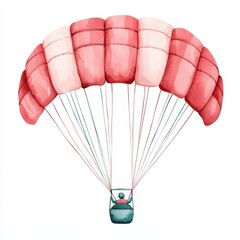 Obraz premium Watercolor Paraglider Pink White Parasail Adventure Sport Illustration