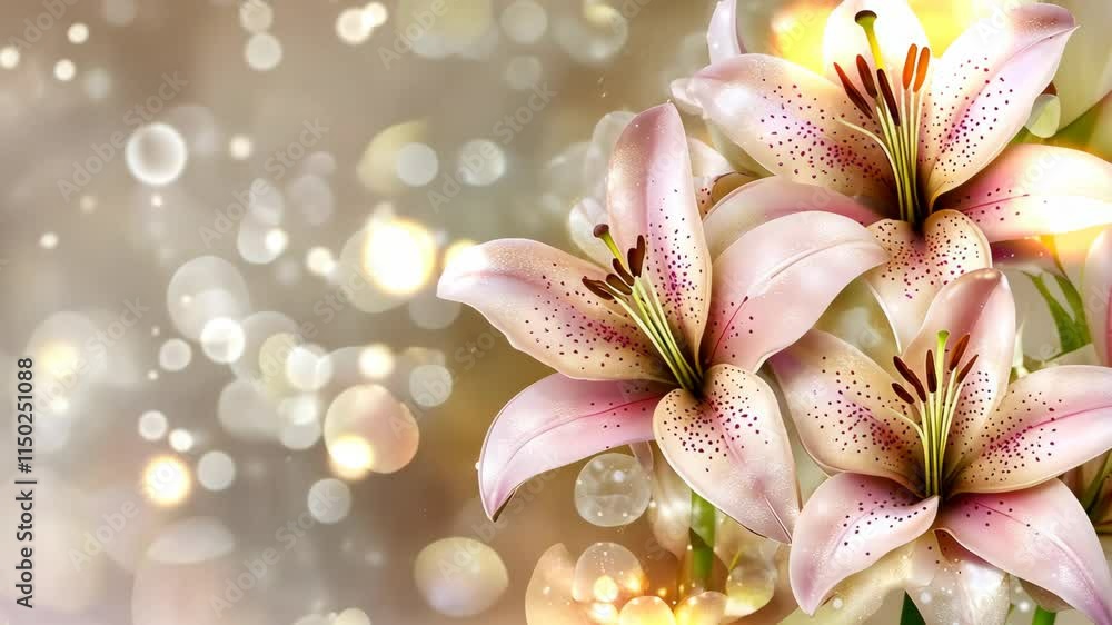 Poster beautiful pink lilies with a shimmering background creating an enchanting atmosphere in a floral arr
