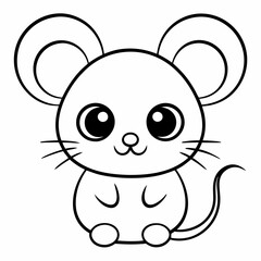 Cute Cartoon Mouse Line Art Illustration.