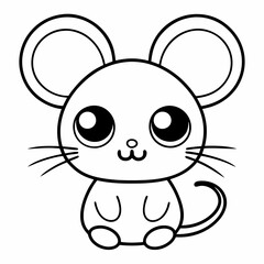 Cute Cartoon Mouse Line Art Illustration.