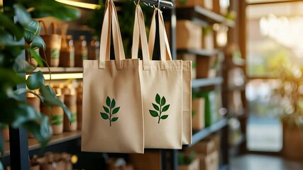 Environmental Shoping Bag Concept, Eco Friendly Tote Bags for Sustainable Shopping Plant Based Approach to Eco Conscious Living, ProRes 422HQ - Powered by Adobe