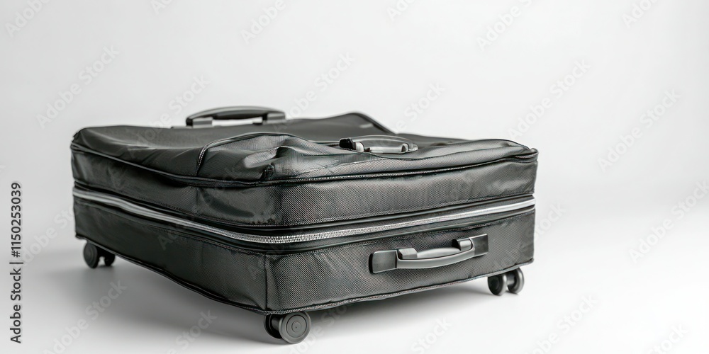 Poster compact rolling suitcase with wheels on a white background - convenient and stylish.