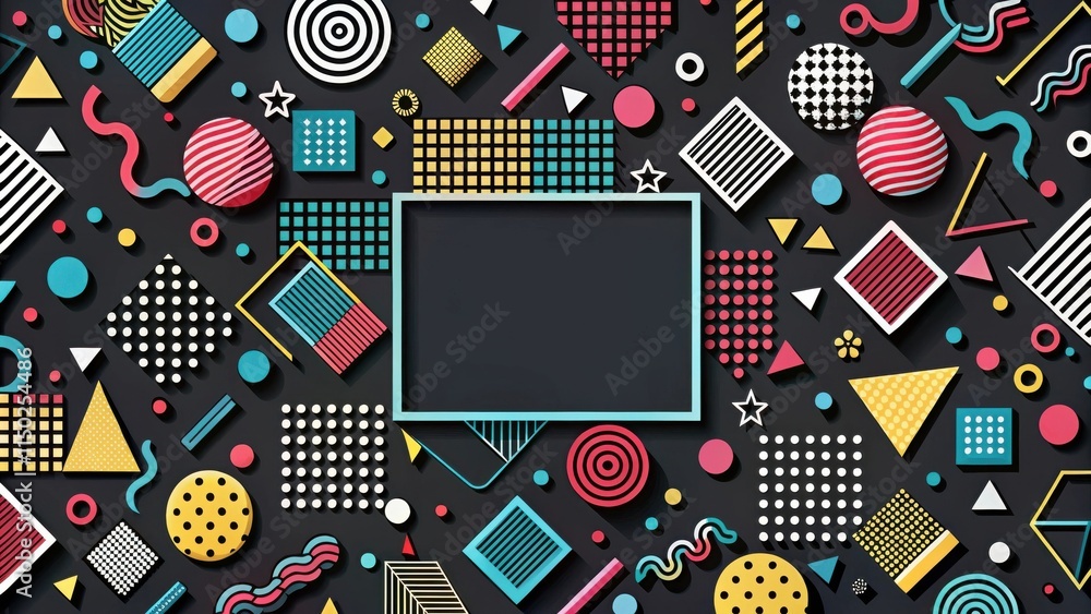 Poster vibrant geometric shapes abstract background with central blank space for text or image