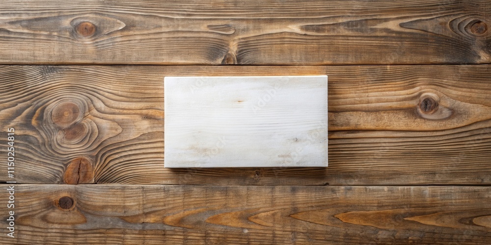 Poster rustic wooden background with a blank white square sign for your message