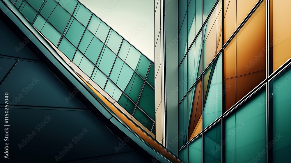 Poster Contemporary architectural abstract with geometric shapes and reflections : Generative AI