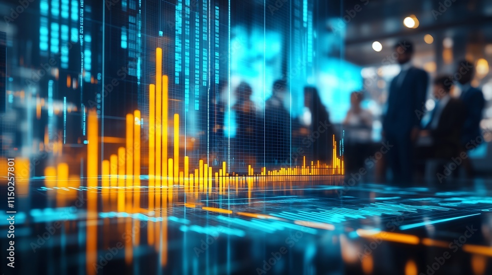 Aufkleber Digital Financial District with Data Graphs and Business Professionals in Focus : Generative AI