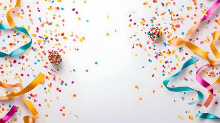 Obraz premium Colorful Confetti Pop with Ribbons Isolated on White Background for Party and Celebration Concepts