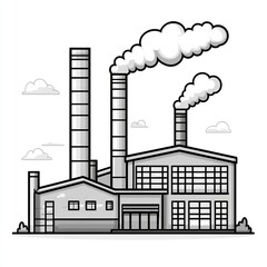 Obraz premium Industrial Factory Building Emits Smoke From Tall Chimneys