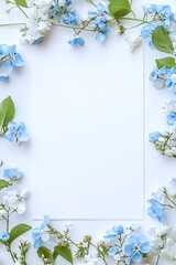 Fototapeta premium Fresh and Delicate Blue and White Floral Border on Clean White Paper : Generative AI