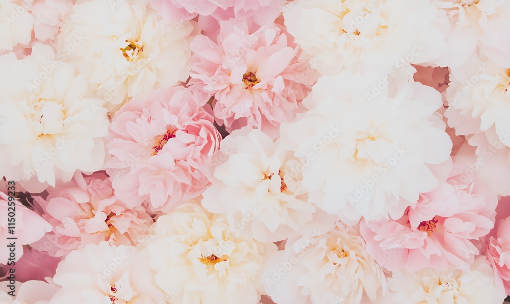Poster delicate pink and white peonies in full bloom creating a soft floral background : generative ai