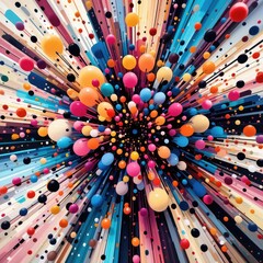 Explosive colorful abstract design with bursting spheres in a dynamic radial pattern