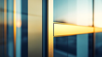 Close-Up View of Glass Skyscraper Facade with Vibrant Gold and Blue Highlights : Generative AI
