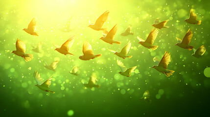 Glossy Abstract Silhouettes of Birds in Flight with Ample Copy Space for Freedom and Spiritual Themes