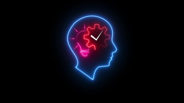 Operation of thinking. Understand. Mastering new content. Semantic perception of information. glowing neon linear icon isolated on black background. UHD alpha channel