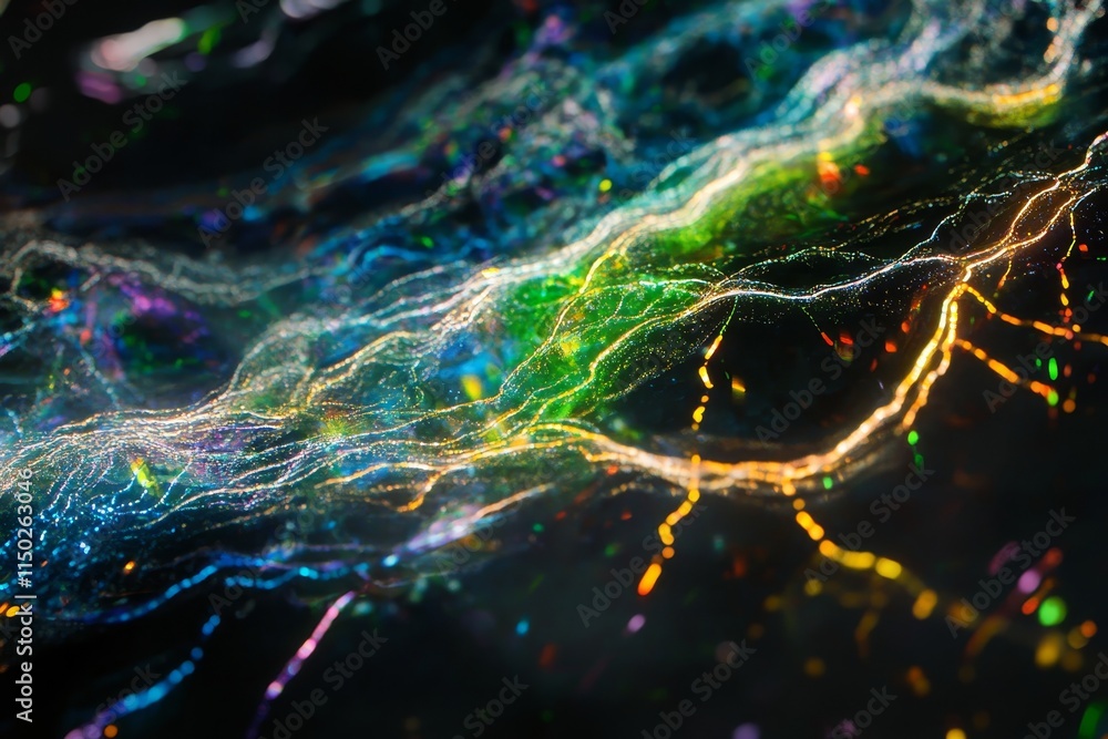 Poster colorful abstract lines create dynamic patterns of light and movement in a vibrant display during an