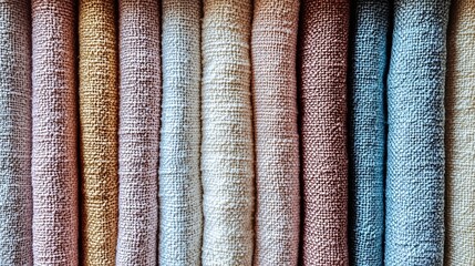 Selection of Softer Hue Textile Fabrics in Pastel Shades with a Textured Weave : Generative AI