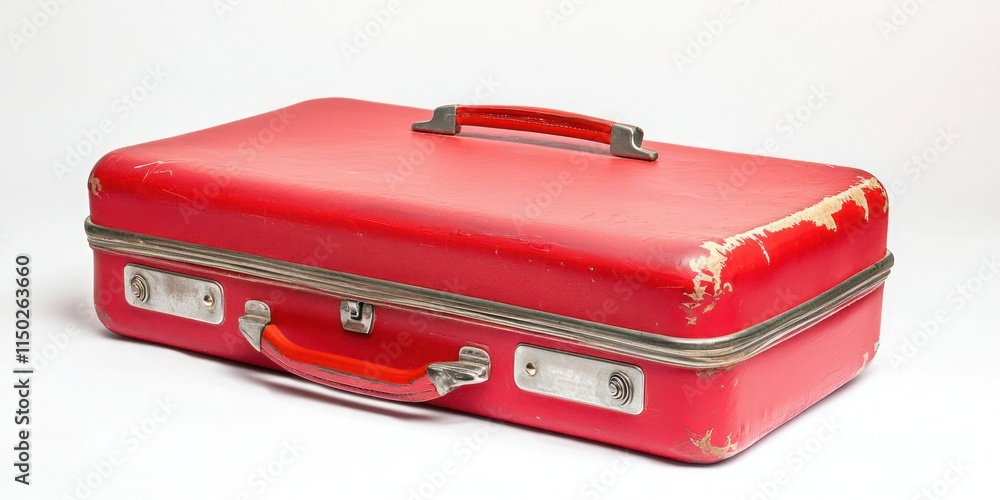 Poster red suitcase with extended handle on a white background - bold and practical.