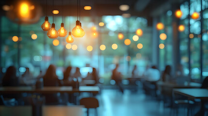 Soft Abstract Image of Coworkers Collaborating in Modern Cafe with Bokeh Background for Teamwork and Productivity