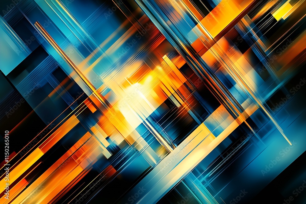 Poster Luminescent Abstract Design with Striking Geometric Light Rays : Generative AI