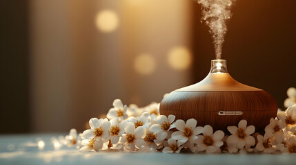 Elegant Aromatherapy Diffuser Surrounded by Blooming Flowers for Wellness Retreats