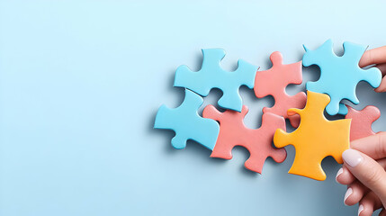 Obraz premium Teamwork Harmony Concept Puzzle Pieces Natural Elements Leaves Stones Close Up Collaborative Effort Copy Space
