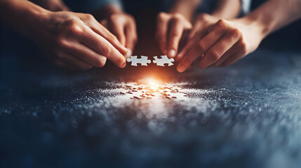 Final Puzzle Piece Placement Hands Celebrating Team Achievement Collaborative Success Copy Space