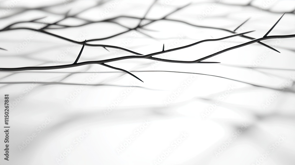 Poster intricate shadows created by twisted wire on a smooth white surface during soft daylight