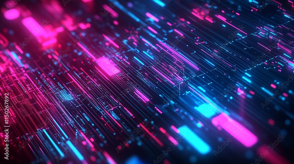 Poster futuristic neon lights digital data stream in vibrant blue and pink abstract background : generative