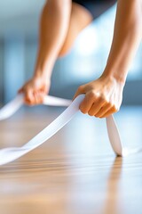 Fototapeta premium Strengthening the Body With a Resistance Band in a Serene Studio Environment