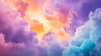 Soft, airy clouds float across the canvas, painted in vibrant hues of pink, purple, orange, and turquoise. The clouds seem to blend into each other in smooth, 