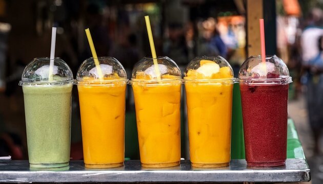 Generated image Bangkok street stand with a vibrant umbrella selling mango smoothies