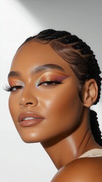 Stunning Rainbow Eye Makeup Look on a Woman with Braids