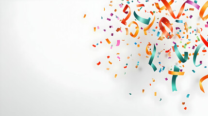 Fototapeta premium Vibrant Confetti Burst with Colorful Ribbons Isolated on White for Celebratory Events and Festive Gatherings
