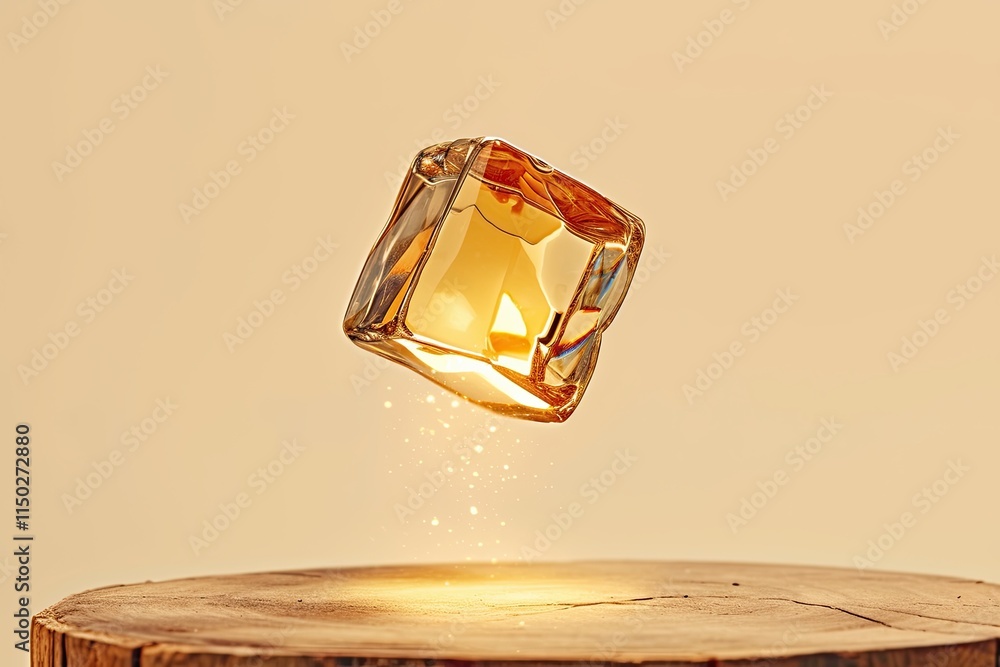 Poster Floating Cube Enveloped in Ethereal Light in a Minimalist Setting Creates an Enchanting Atmosphere
