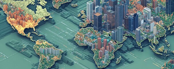 Fototapeta premium A vibrant map blending urban and natural landscapes creatively.