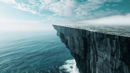 Dramatic ocean view  horizontal waters plummet vertically for a captivating scene