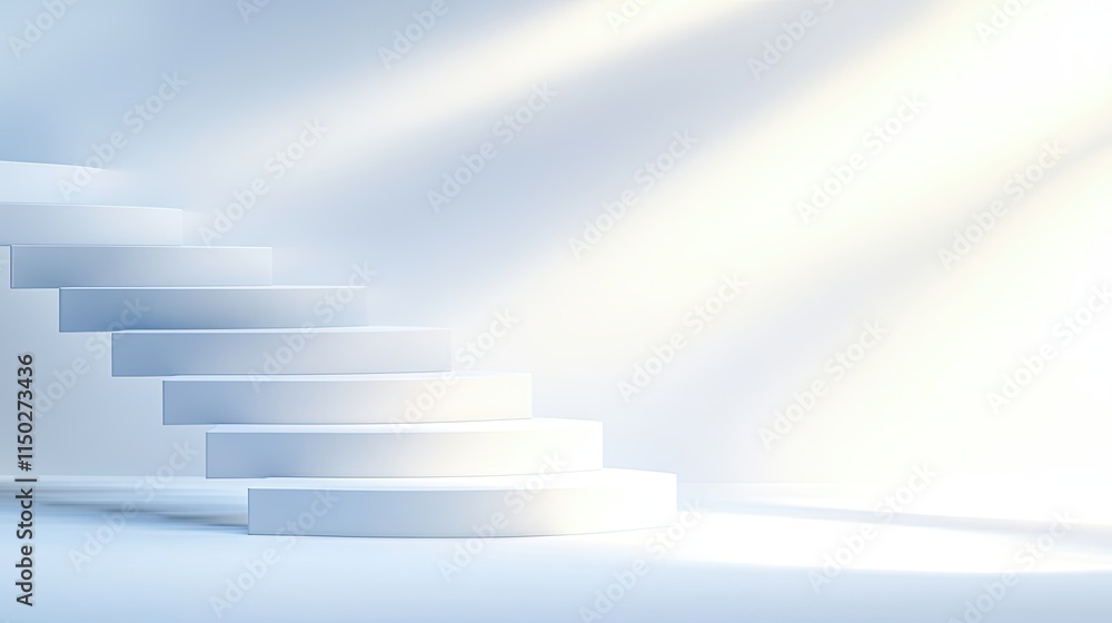 Poster staircase structure invites imagination in an ethereal, minimalist setting
