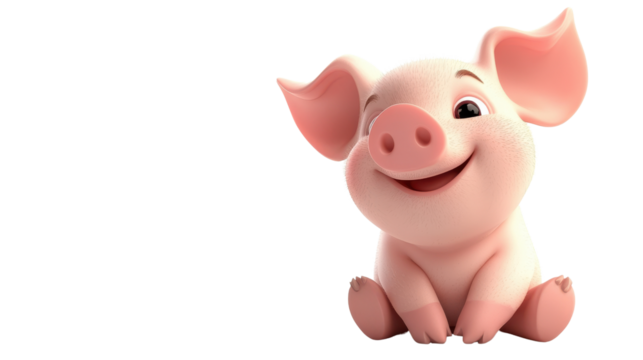 Cute and Cheerful Cartoon Pig with Happy Expression and Bright Eyes