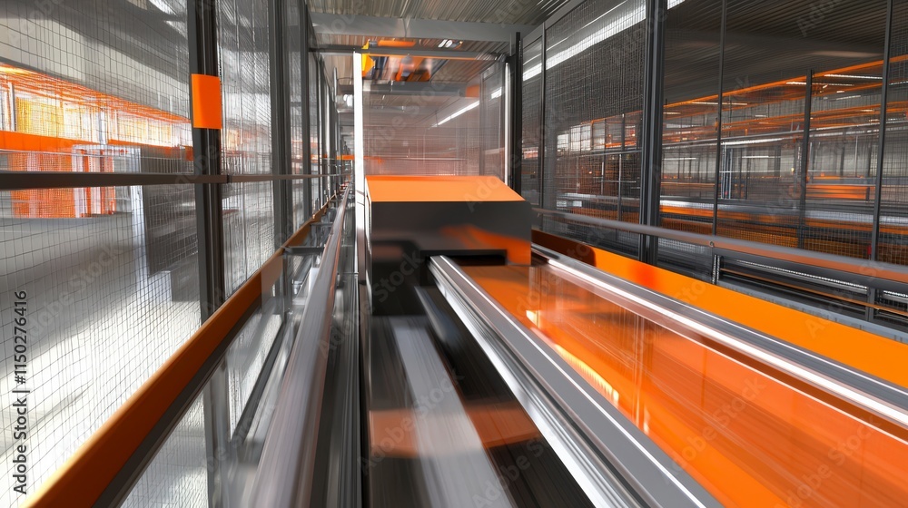 Fototapete Automated conveyor system for fragile items warehouse industrial technology high-protection environment dynamic viewpoint
