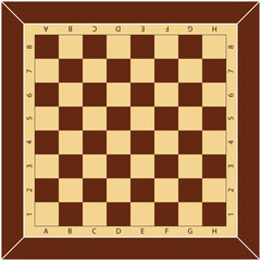 chess and checkers game board. yellow and brown pattern with letters and numbers