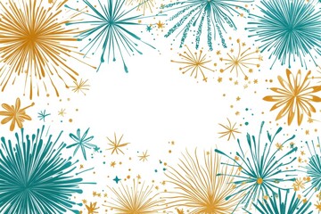 Festive Teal and Gold Fireworks Border