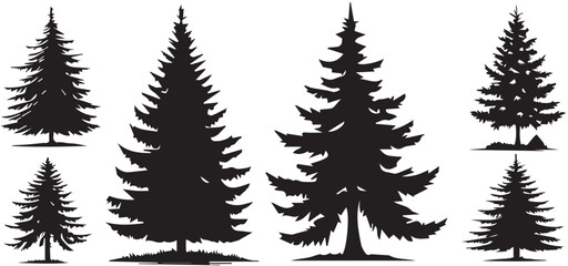 silhouette of Christmas tree, pine, spruce set vector