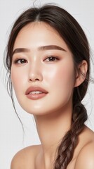 Obraz premium Radiant Beauty Portrait of a Young Woman with Flawless Skin and Braided Hair