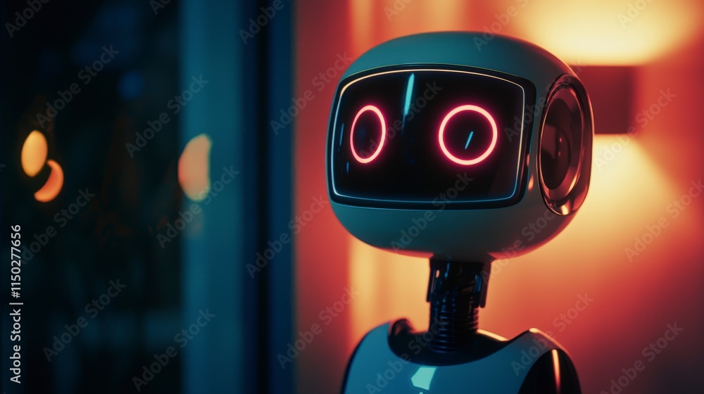 Poster Futuristic robot assistant with ai features modern home high-tech image indoor setting close-up view innovation concept