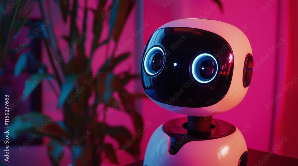 Poster Futuristic ai robot assistant in a modern home technology interactive environment close-up innovative concept