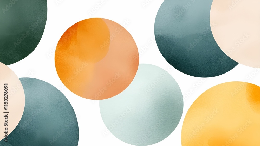 Poster abstract watercolor shapes for branding concept. abstract watercolor circles in soft colors create a